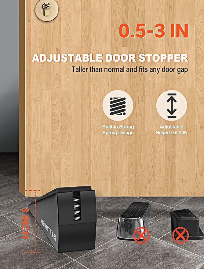 Upgrade Strongest Spring Large Door Stoppers - Heavy Duty Door Stopper Wedge, 3 in Tall Door Stoppers for Bottom of Doors, Rubber Door Stop for Extra Strong Grip Metal Doorstop Suits Any Heavy Door