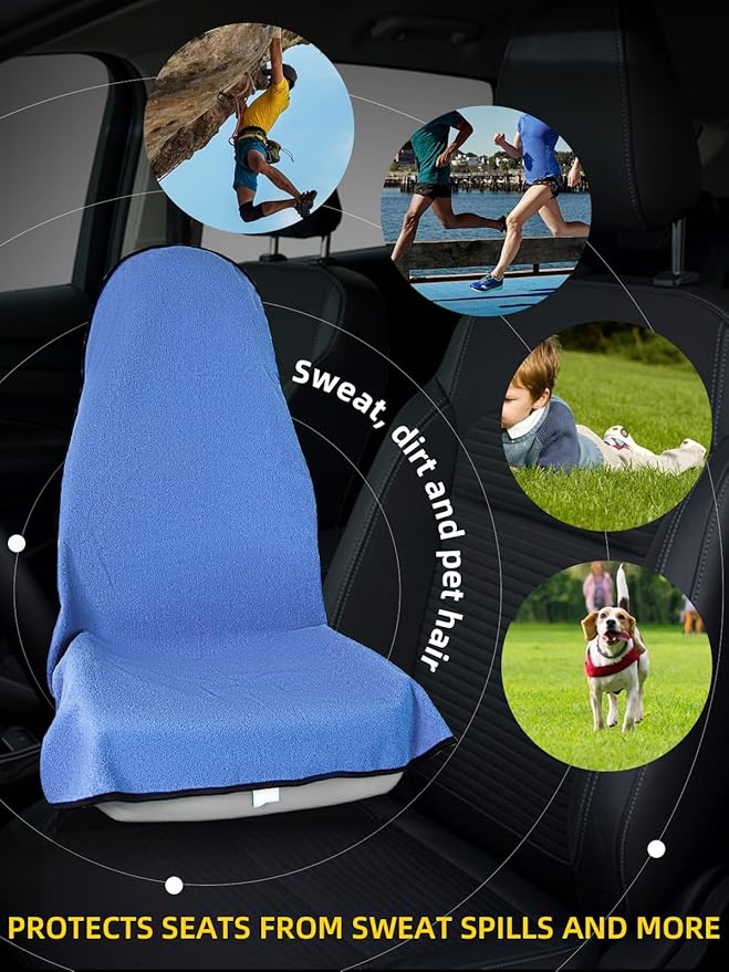 ZIMABLUE Towel Seat Cover - Waterproof Terry Cloth Front Seat Protector for Gym and Beach, Sweat-Absorbent, Non-Slip(Blue,1 Pack)