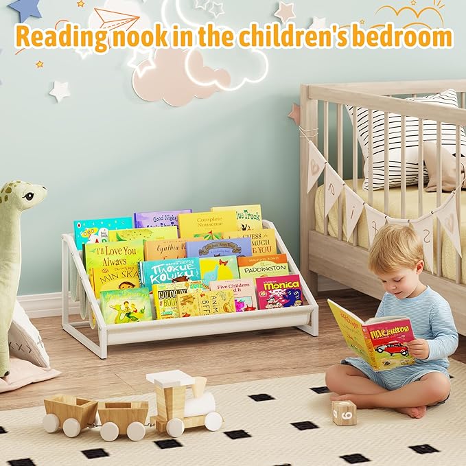 Toddler Bookshelf,Montessori Bookshelf,Bookshelves for Toddlers and Nursery,4 Tier Baby Bookshelves for Kids Rooms,Nursery,Playroom,Baby Room, Small Children Classroom