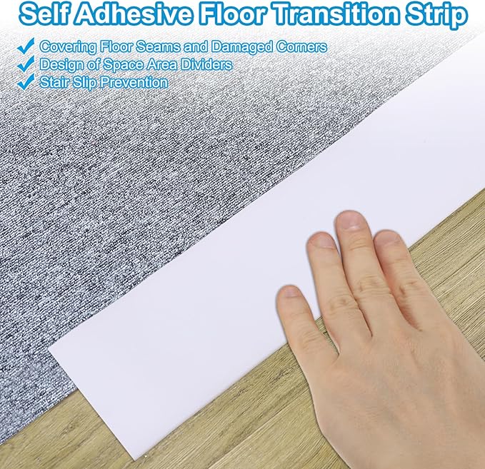 PATIKIL Self Adhesive Floor Transition Strip 1.6 in x 6.6 Ft, Vinyl Laminate Floor Flat Divider for Joining Floor Gaps Doorways Carpet Cover Floor Tiles White