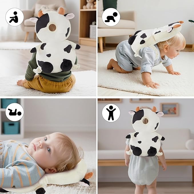 Baby Head Back Protector Backpack Toddler Safety Protector Cushion Pad Soft, Adjustable and Lightweight Design for Safe Walking and Crawling Toddlers Girls and Boys(Cow)