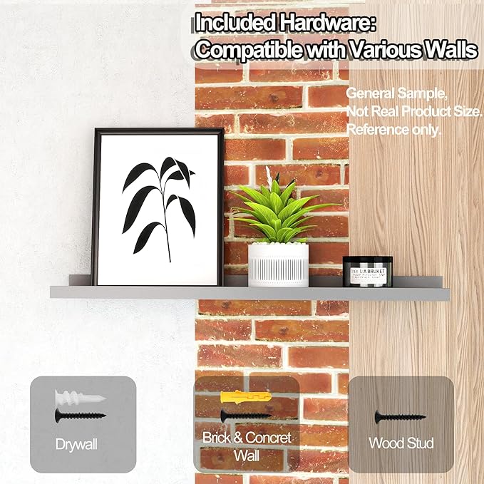 Floating Shelves for Wall Decor, Long Wall Mounted Storage Shelf for Bedroom, Living Room, Bathroom, Kitchen, Nursery, Modern Display Picture Ledge Shelf with Lip Set of 2-24 Inches, Grey