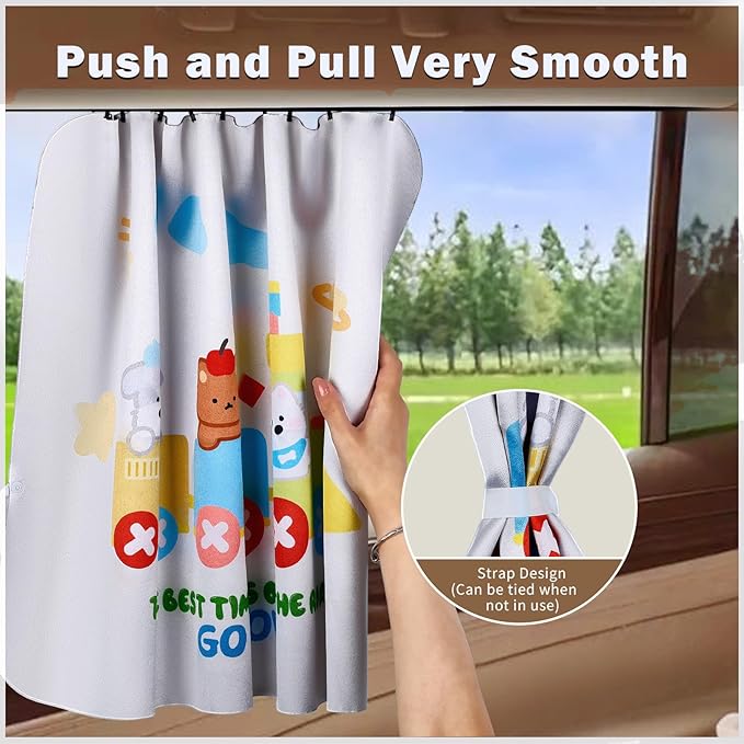 Car Side Window Sun Shade, Track Type Window Shades Privacy Curtain Universal for Baby, Kids, Breastfeeding, Sleeping,Camping, with Sun Protection, Small Train Design, 2 Pack