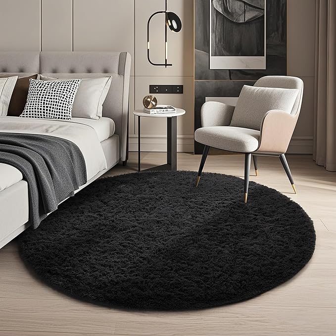 Ophanie Area Rugs for Bedroom Living Room,Color 3- Black,Size 4',Shape Round