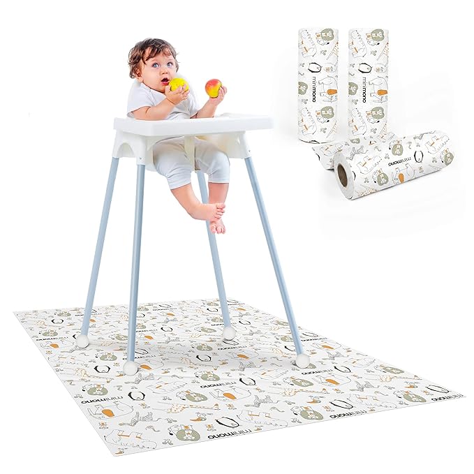Baby Splat Mat for Under High Chair - 30 Pcs Disposable and Waterproof Splash Mats - 40"x47" Multipurpose Activity Mat for Picnic, Arts and Crafts - Baby Led Weaning Supplies (Penguins)