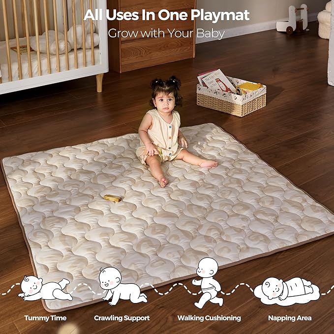 Momcozy Baby Play Mat for Floor, 50x50 Thickened Playpen Mat, Playmate for Baby Tummy Time, Waterproof & Non-Slip, Foldable Outdoor Mat with Carrying Handle, Leopard