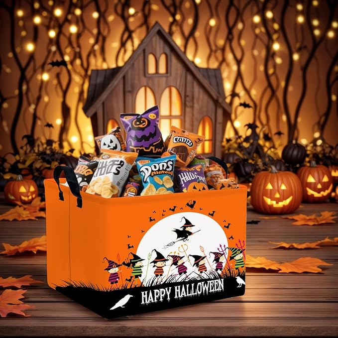 ASKETAM Halloween Basket Gift Cute Pumpkin Ghost Parties Decor Kid Trick or Treat Basket for Boys and Girls Rectangular Storage Bin Box (Witch)