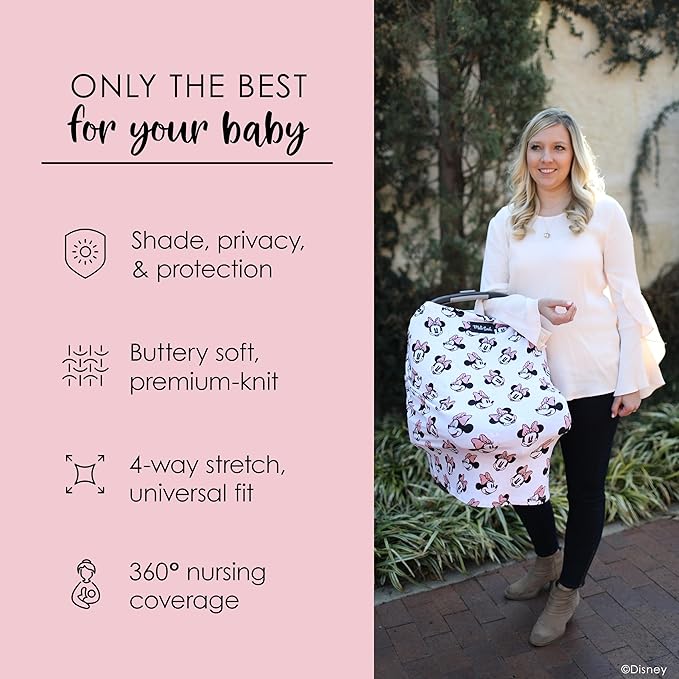 Milk Snob Original Disney 5-in-1 Cover, Minnie Mouse, Added Privacy for Breastfeeding, Baby Car Seat, Carrier, Stroller, High Chair, Shopping Cart, Lounger Canopy - Newborn Essentials, Nursing Top