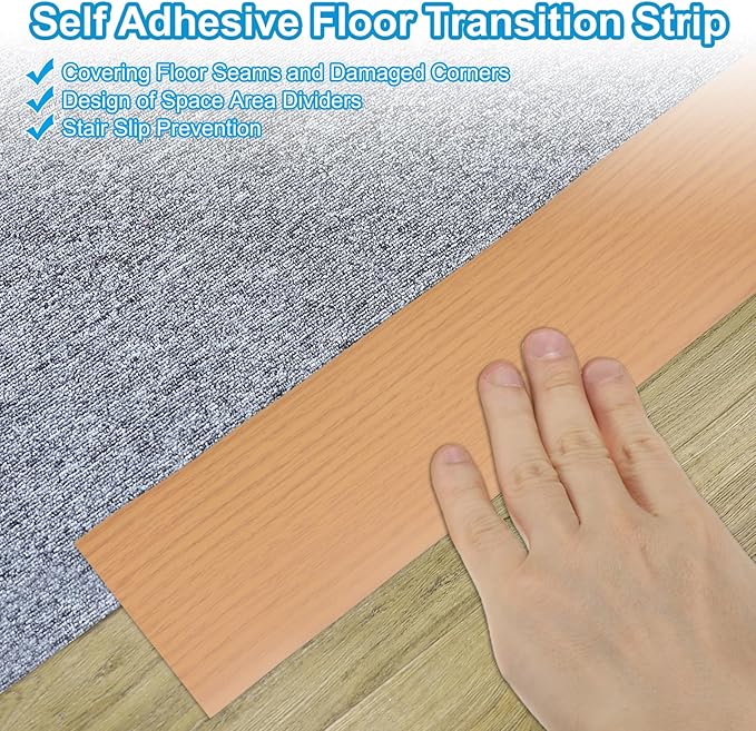 PATIKIL Self Adhesive Floor Transition Strip 3 in x 6.6 Ft, Vinyl Laminate Floor Flat Divider for Joining Floor Gaps Doorways Carpet Cover Floor Tiles Yellow Oak