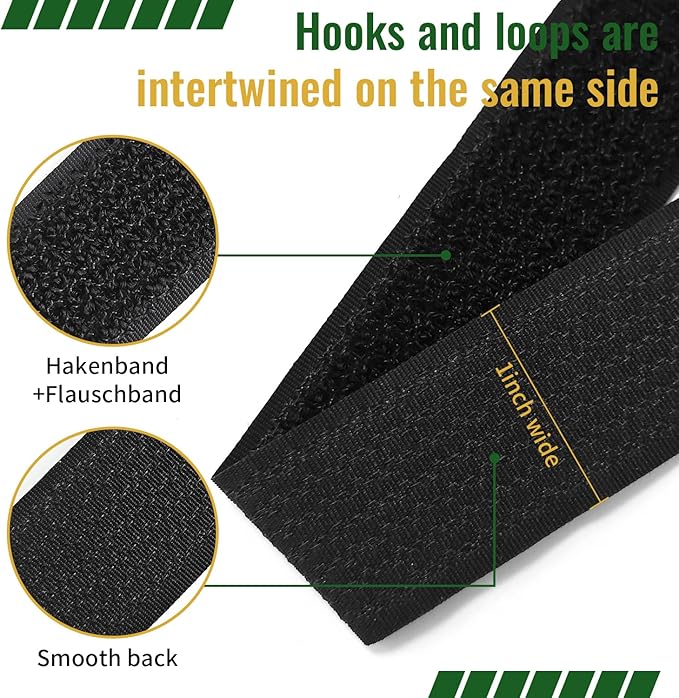 1 Inch x 32 Ft Hook and Loop Straps, 50 Metal Buckles, Adjustable Reusable Securing Cord Ties, Freely Cut-to-Length Cinch Strap, Suitable for Organization and Storage