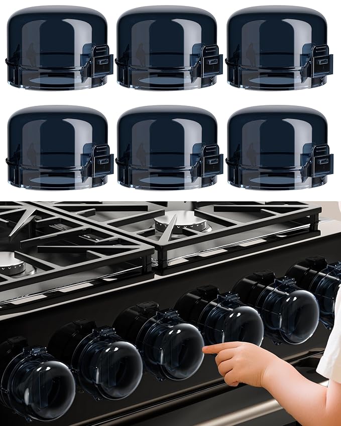 Upgraded Gas Stove Knob Covers Locks for Child Safety, Universal Size Gas Stove Knob Cover with 3M Adhesive, Baby Proof Prevent Accidental-6 Pack