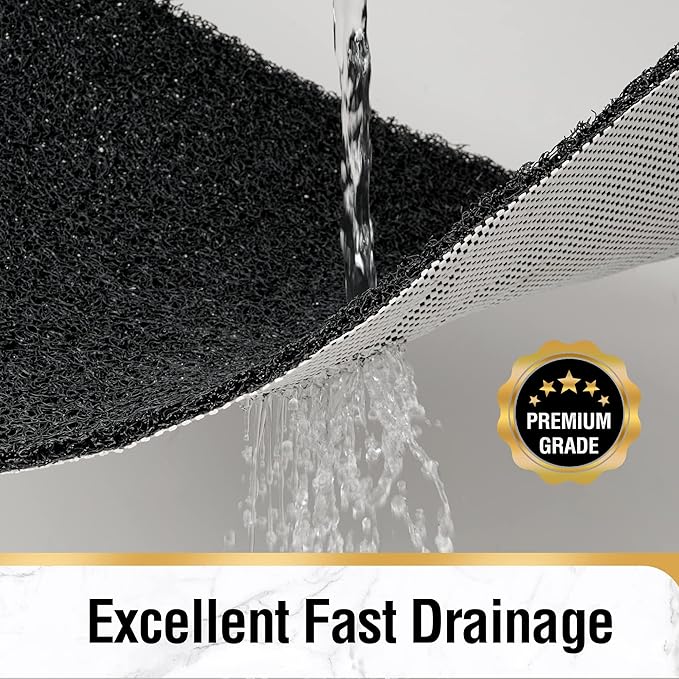 HITSLAM Non Slip Bathtub Mat 24 x 32 Inch, Extra Long Bath Mat for Tub, Soft PVC Loofah Shower Floor Mat with Drain, Quick Drying Bathroom Tub Mat for Wet Area, Without Suction Cup, Black