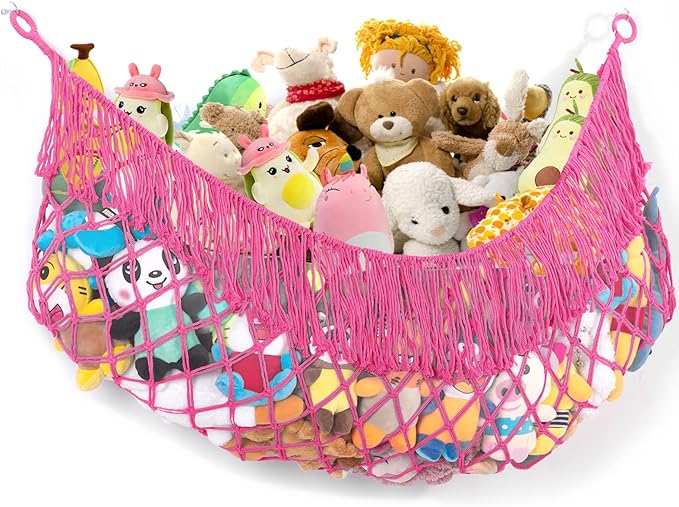 Stuffed Animal Hammock - Extra Large 63'' Long, Stuffed Animal Storage, stuffed animal Holder net, Hammock Large, Storage Hanging Organizer - Rose red