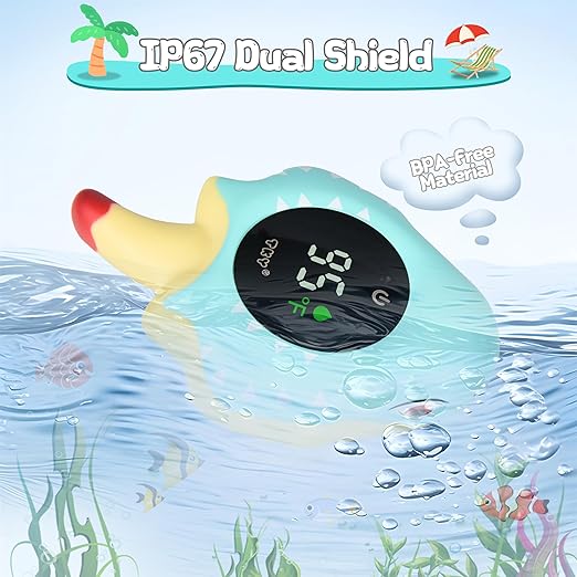 Baby Bath Thermometer with Floating Toys - Digital Water & Room Temperature Monitor, Rechargeable Thermometer with Alerts for Newborn Bath Essentials, Infant Safety