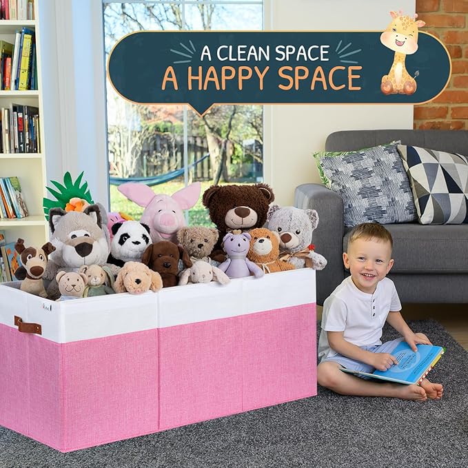 Extra Large Toy Storage Organizer with Lid - Sturdy, Collapsible Toy Chest Storage Box Design - Toys Bin with Dividers for Kids, Nursery, Bedroom, Playroom 37"x16"x14"