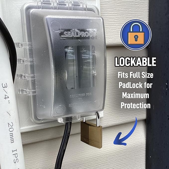 Sealproof Deep Base for Vinyl Siding and Recessed Surfaces While In Use Lockable 1-Gang Outdoor Exterior Outlet Cover | Horizontal/Vertical Weatherproof Extra Duty Bubble Cover