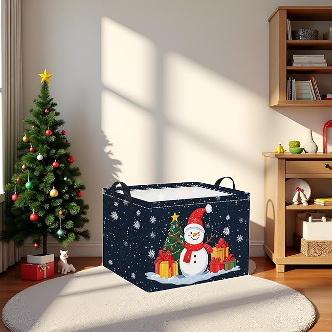TIBAOLOVER Rectangular Christmas Basket Trick or Treat Spooky Boo Basket with Handles for Women Girls Cute Storage Bin Organizer(Snowman)