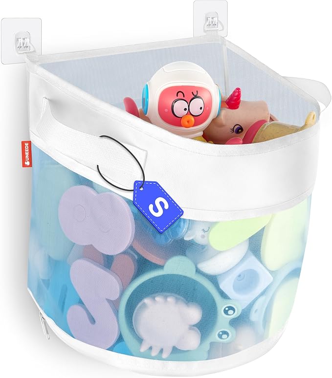 UNEEDE Bath Toy Organizer,1.55 Gallons Bathtub Toy Storage Organizer,Quick Access Bath Toy Holder For Bathtub,Baby Organizer And Storage,Quick Dry Baby Bath Toy Storage For Tub,Mesh Shower Caddy(Blue)