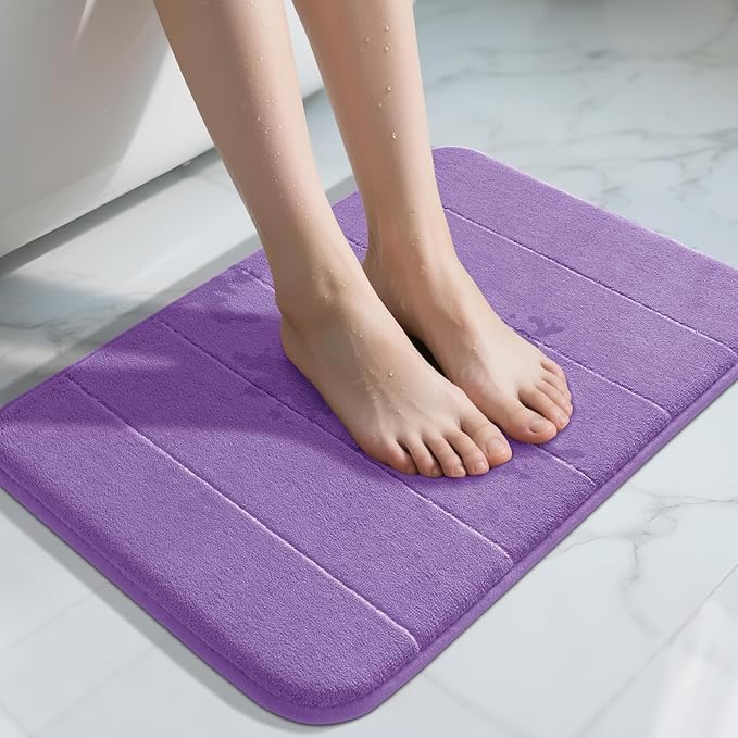 Yimobra Memory Foam Bath Mat, Super Soft Absorbent Bathroom Rug Non Slip, Quick Dry, Machine Washable Floor Carpet for Tub Shower, Home Decor Accessories, 24x17, Lavender