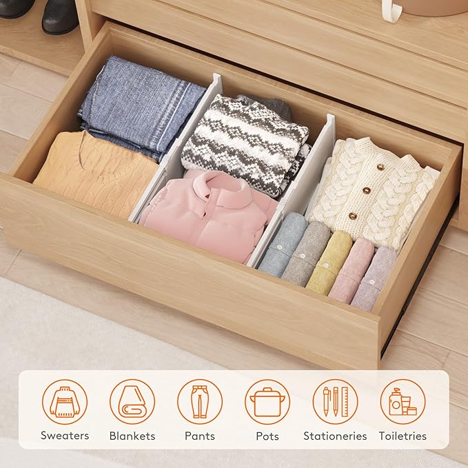 Lifewit 8" High 8 Pack Deep Drawer Dividers, 35 –55cm/13.8-22.5" Adjustable Dresser Drawer Divider, White Drawer Organizer for Clothes, Tall Drawer Separator for Dresser Kitchen Bedroom Cabinet Office