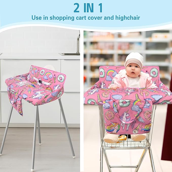 Shopping Cart Cover for Baby,2-in-1 High Chair Cover Soft,Portable, and Machine Washable,Comfortable Cotton Seat Pad with Safety Harness and Portable Cloth Bag,Fits All Supermarkets and Restaurants