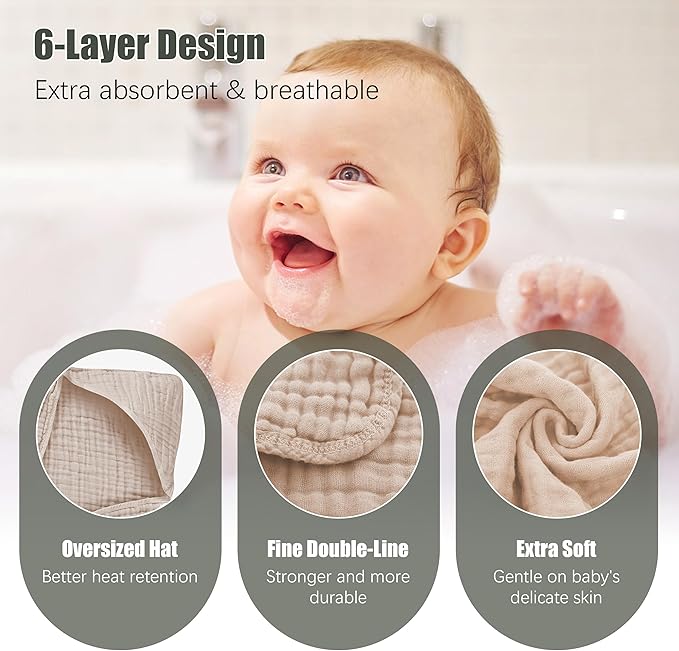Spotted Play 2 Pack Hooded Baby Towels - 100% Muslin Cotton for Newborns, Infants, Toddlers - Large 32x32Inch Size - Highly Absorbent and Essential for Newborn Care, White and Brown