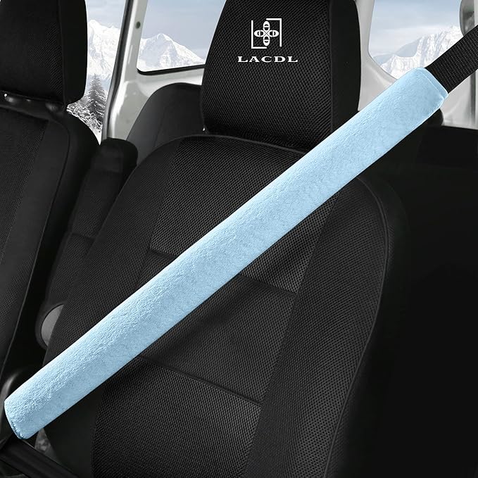 LACDL Extra Long Seatbelt Cover Super Soft Furry for Adults Kids Women & Men, Thick Plush Full Car Seat Belt Strap Cushion, Fluffy Shoulder Pad Protector, Auto Interior Accessories, 1pc, Blue, 33.5in