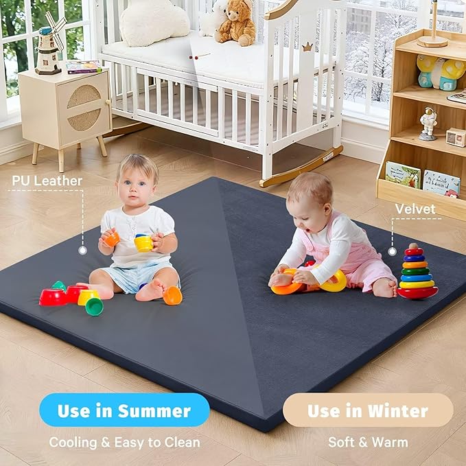 Waterproof Baby Play Mat for Floor 1.3"Thick Memory Foam 47 * 47 Cushion Playpen Playmat Tummy Time Crawling Mat Nursery Rug Pad Mattress Create Soft & Safe Area for Infants,Toddler,Kids,Navy