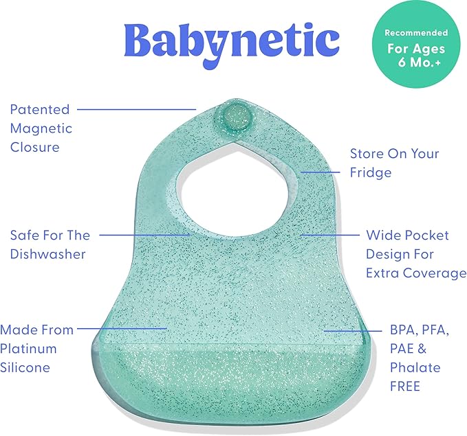 Magnetic Silicone Baby Bib – Waterproof, Dishwasher Safe, BPA Free Food-Grade, Feeding Bib for Infants and Toddlers