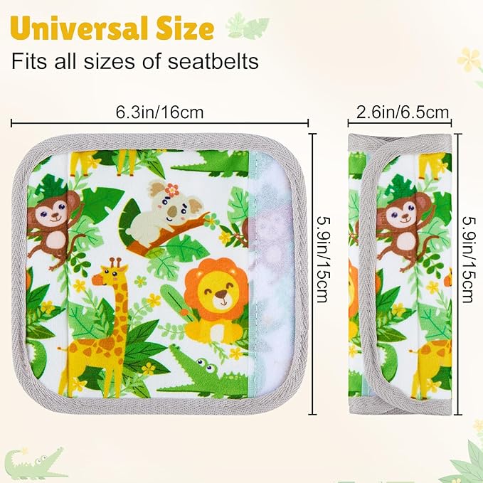 Seat Belt Cover Pad for Baby, Soft Seatbelt Cushion Covers for Kids 2Pcs Car Seat Strap Shoulder Pads for All Car Seats, Stroller, High Chair,Green Zoo