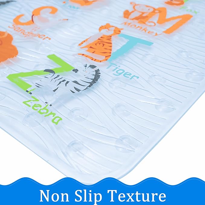 BEEHOMEE Bath Mats for Tub Kids,Baby Toddler - Large Cartoon Non-Slip Bathroom Bathtub Anti-Slip Shower Mats for Floor 35x15,Machine Washable XL Size Bathroom Mats (Alphabet)