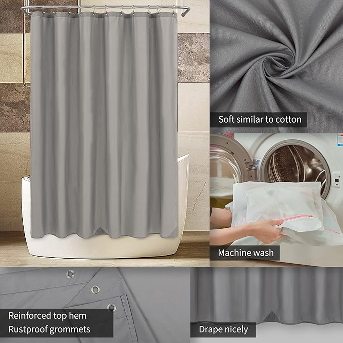 ALYVIA SPRING Long Fabric Shower Curtain Liner Waterproof - 72" x 78", Soft & Lightweight Long Shower Curtain with 3 Magnets, Machine Washable - 72x78, Grey