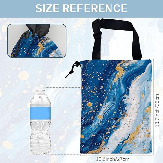 Blue Glitter Marble Car Garbage Bag,Small Car Trash Bag Hanging Back of Seat,Drawstring Car Trash Bag with Adjustable Buckle,Car Accessories for Camping Travelling