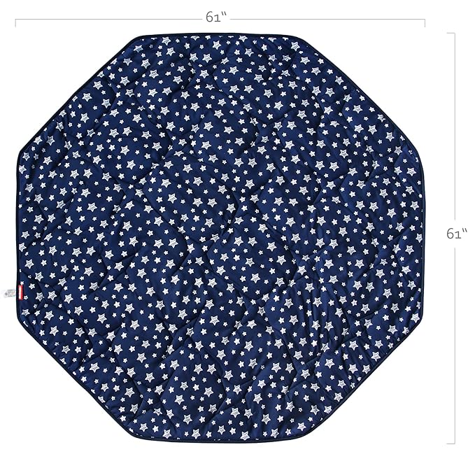 Playpen Mat 8 Panel Navy Fits for Regalo My Play Deluxe Extra Large Portable Play Yard, Non Slip Baby Octagon Playpen Mattress Pad, Navy Star Print Playard Pad