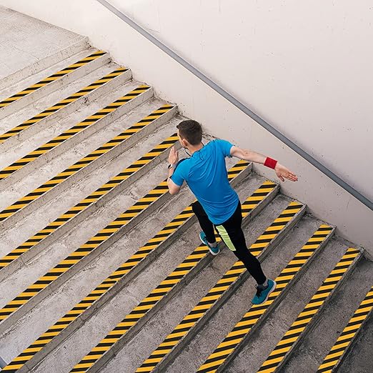 Anti Slip Tape Black Yellow 8Inch x 30FT Non Skid Tape, Best Grip Non Slip Strips Tape High Traction Friction Abrasive Adhesive for Stairs Step Indoor Outdoor