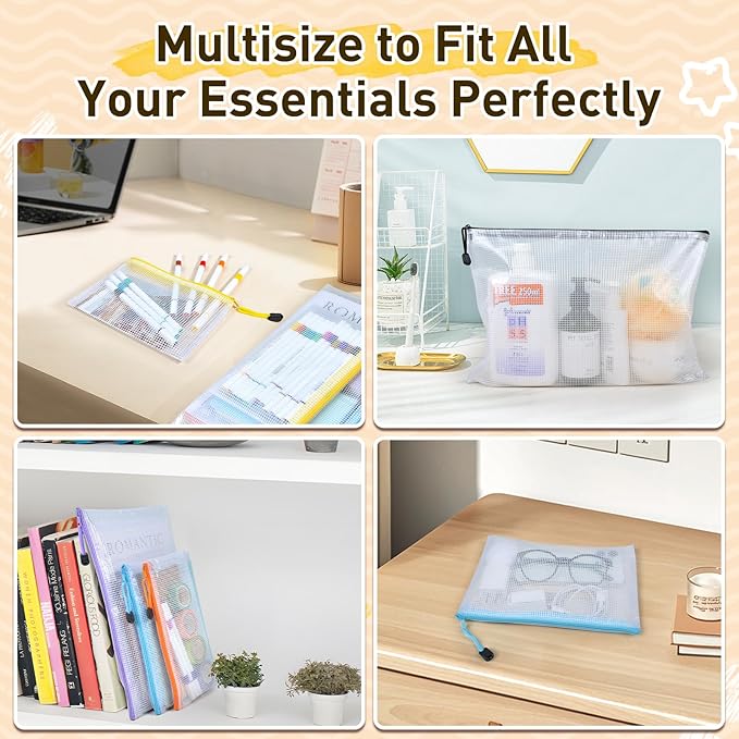 30pcs Mesh Zipper Pouch Bags, 8 Sizes Plastic Zippered Storage Bags for Organizing, Clear Pouches with Zipper, Waterproof Mesh Pouch for Office School Supplies, Home Organize, Travel Storage