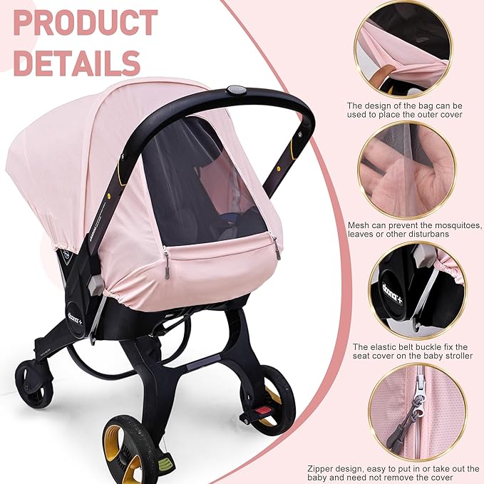 Summer Baby Car Seat Cover Compatible with Doona Car Seat and Stroller,Breathable Sunproof Car Seat Canopy for Girls,Suitable for Spring/Summer/Autumn Use (Pink)