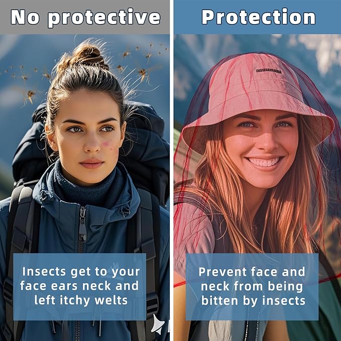 2 Pack Ultra Large Mosquito Net 42x25 Inches Mosquito Head Net Oversized Insect Netting Bug Fits Most Hats for Gardening Hiking Fishing Traveling(Pink)