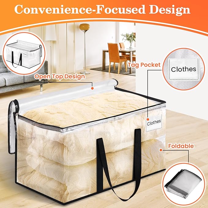 Extra Large Heavy Duty Moving Bags, Storage Bags with Strong Zippers & Handles, Packing Bags for Moving Essentials, Ideal Storage Tote for Home, Dorm & Storage Solutions, 125L 4 Packs Clear