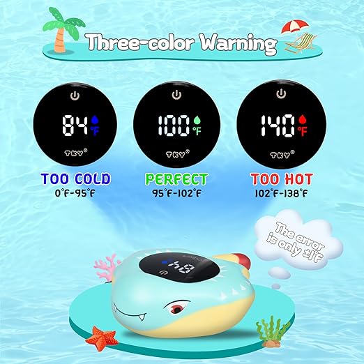 Baby Bath Thermometer with Floating Toys - Digital Water & Room Temperature Monitor, Rechargeable Thermometer with Alerts for Newborn Bath Essentials, Infant Safety