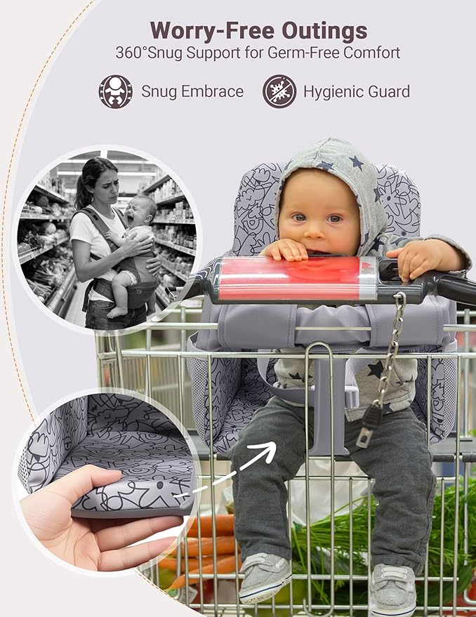 Shopping Cart Cover for Baby Girl and Boy, High Chair Cover for Restaurant, Padded Grocery Cart Seat Cover & Swing Insert for Infant & Toddler, Durable Machine Washable (Dark Grey)