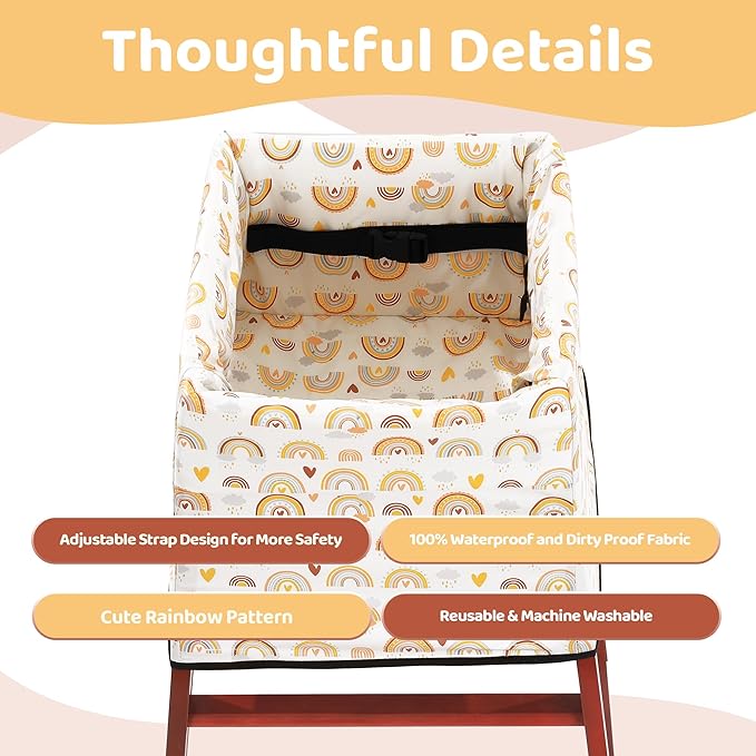 HOMBYS Waterproof Baby High Chair Cover for Restaurtant, Extra Thick & Soft Resuable Baby High Chair Cover for Protecting Wooden or Restaurant High Chair from Messy Meals and Dirty, Durable & Washable