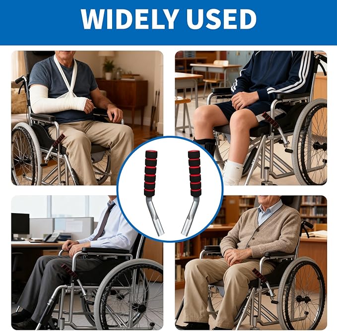 2Pcs Wheelchair Brake Extenders, Anti-Slip Soft Wheelchair Handle Extenders, Transport Chair Reclining Parts Chair Accessories for Elderly Disabled Handle Extension Wheel Chair Accessories (Silver)
