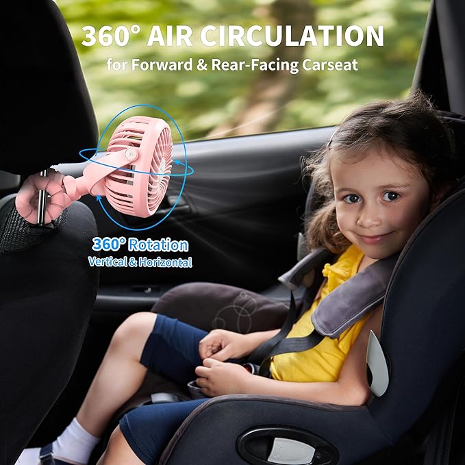 AMACOOL Battery Operated Stroller Fan, Newborn & Baby Travel Essentials, Registry Gifts, Flexible Tripod Clip On Fan with 3 Speeds and Rotatable for Car Seat Crib Bike Treadmill, Beach Essentials