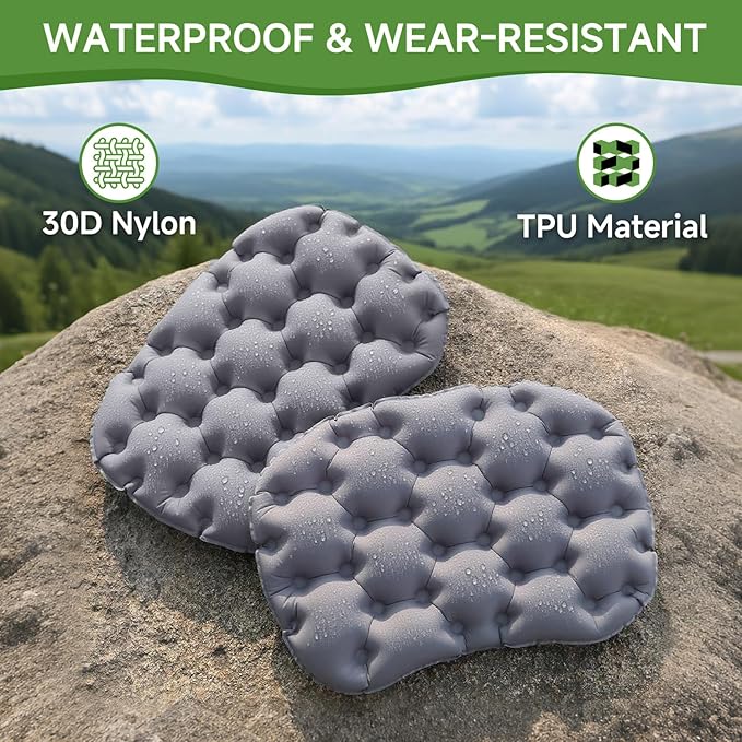 LRTOEH Inflatable Seat Cushion with Air Pump, Airplane Seat Cushion for Long Flights, Lightweight Stadium Seats Pad, Travel Portable Push-Press Air Seats Cushions for Hiking Office Car(Gray)