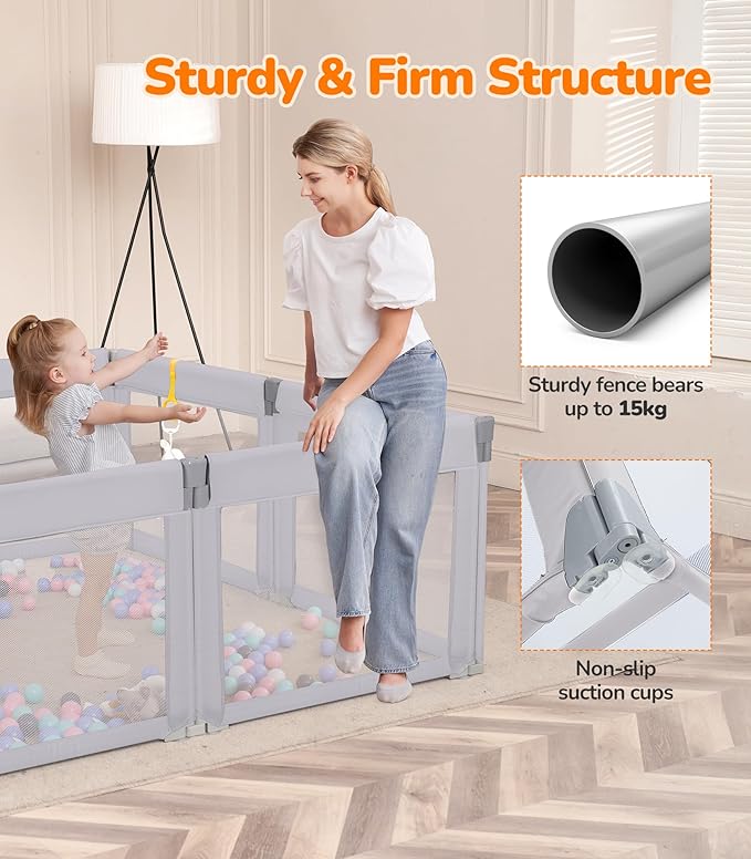 Dripex Foldable Playpen for Babies and Toddlers, 71"×69" Extra Large Baby Playpen, Indoor & Outdoor Safety Gate Collapsible Play Pen, Baby Fence Play Area with Visible Mesh, Grey