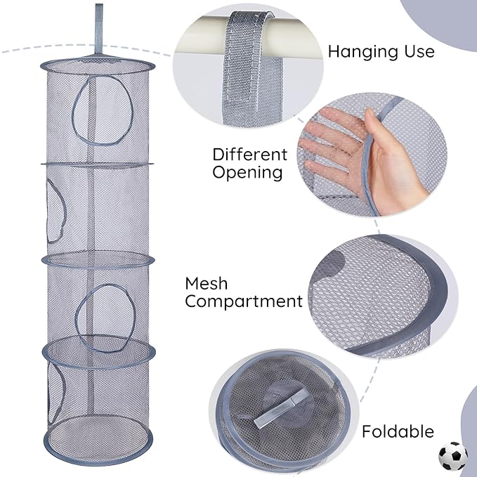 Basumee Stuffed Animals Net or Hammock 2 Pcs Stuffed Animals Storage Toy Net Hammock for Plushies Storage Organizer Mesh Kids Girls Room Decor, Gray, 4 Tiers
