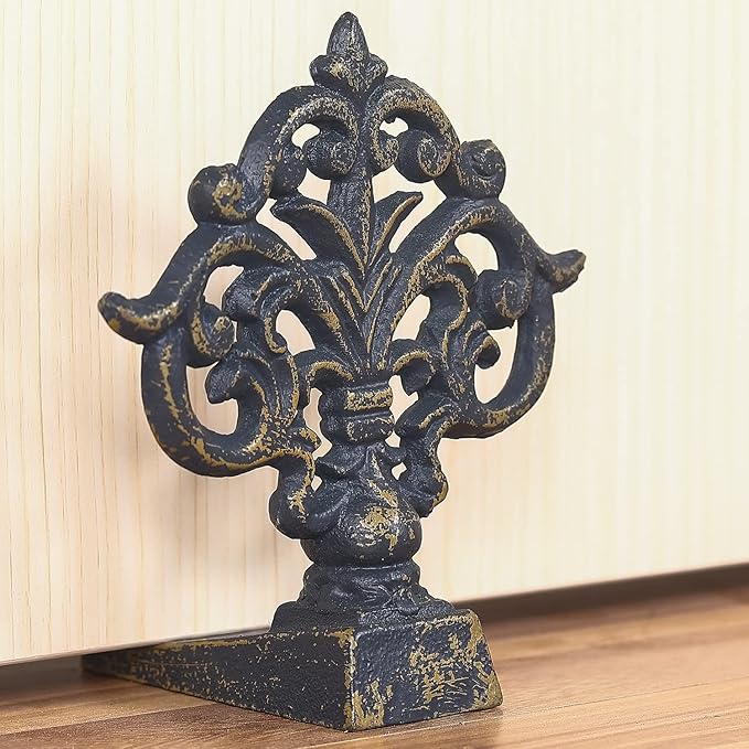 Art Nouveau Door Stopper Wedge for Bottom of Door, Decorative Cast Iron Floor Door Stop, Antique Bronze
