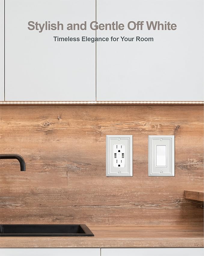 4-Pack Decorator Wall Plates for Receptacle, GFCI Outlet, Dimmer Switch, Metal Electrical Outlet Cover Plates, Off White Finish, 3.15''*4.88'', Midsize