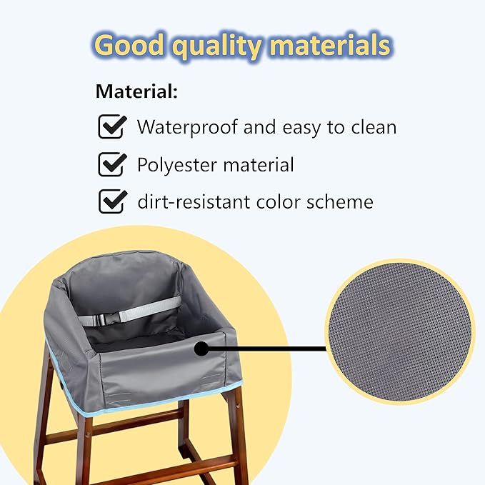 SANQOUYTT Reusable Waterproof High Chair Cover,for Wooden or Restaurant High Chair, Protect Against Messy Meals and Dirty,Dual-Belt Baby High Chair Cover,Waterproof and Washable,Gray
